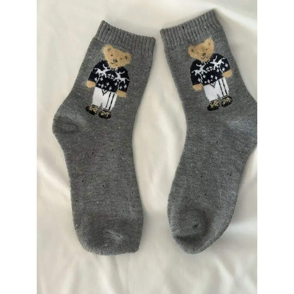 NWOT Unisex Double Sided Teddy Bear Dress Long Socks One Size Fit Most Dark Gray